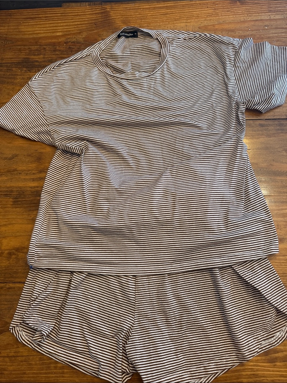 Striped Short Sleeve Top in Brown & White - Casual Comfort
